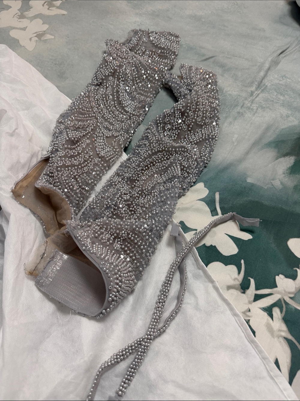 Beaded Illusion Mermaid Prom Dress in Silver - Picture 6 of 6